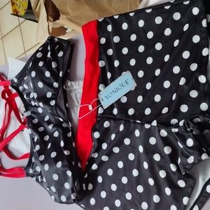 LADIES YONIQUE  2PC BLACK RED WHITE POLKADOT BIKINI SZ XL